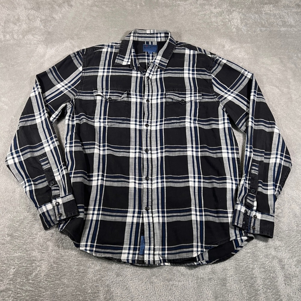 Lucky Brand Plaid Flannel Shirt Mens Large Blue True Indigo‎ Long Sleeve